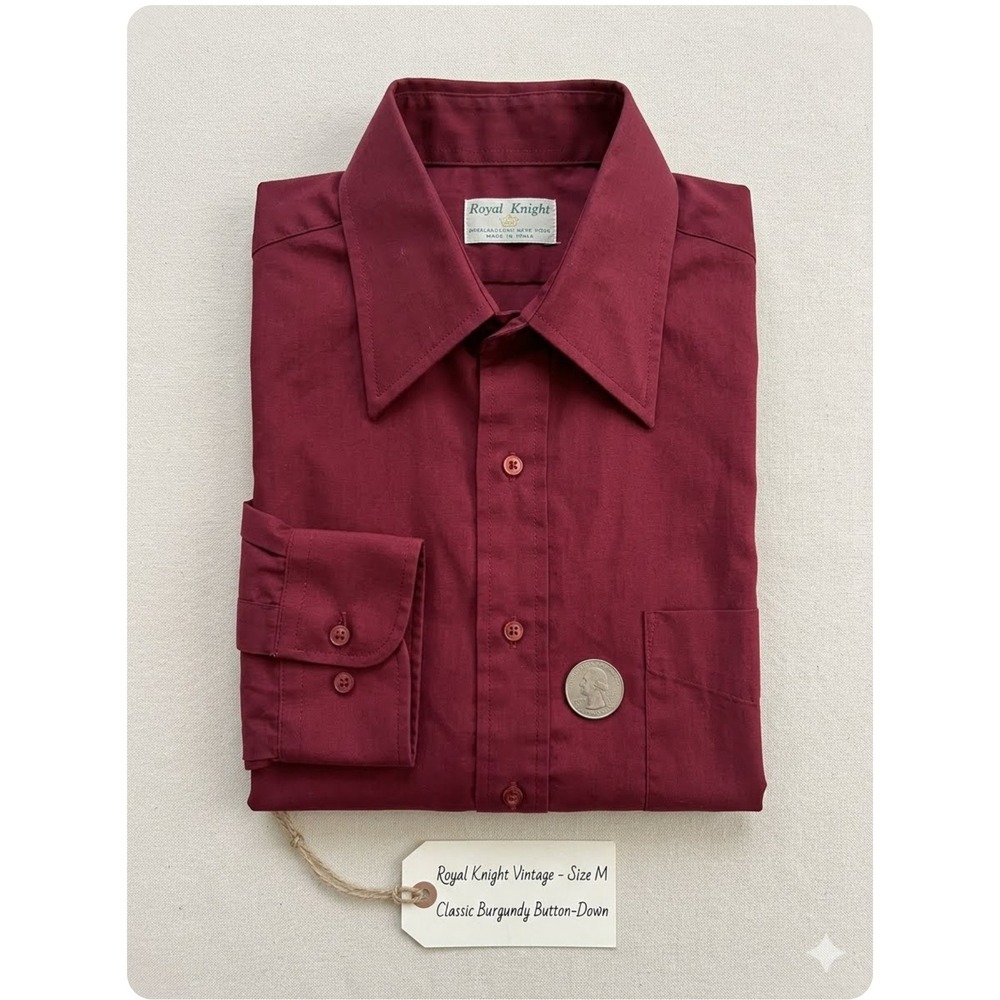 Royal Knight Vintage Mens Burgundy Button Down Shirt Permanent Press Size M USA